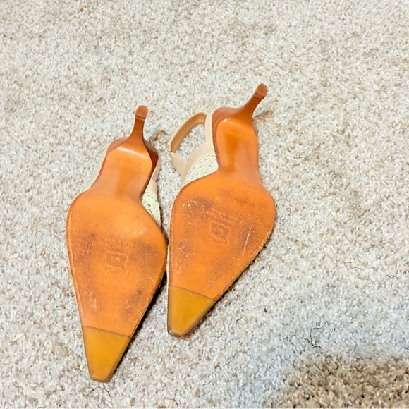 Cream Kitten Heels with Pointed Toe and Gold Buckle - Picture 7 of 8